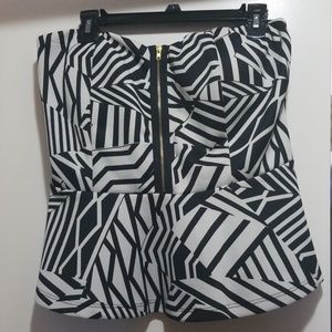 Black and white abstract print peplum tube top